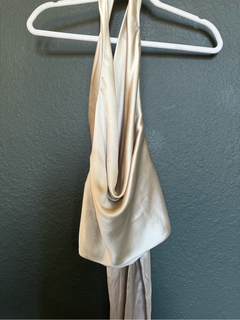 Zara Cream Satin Halter Neck Drape Top - Picture 3 of 4
